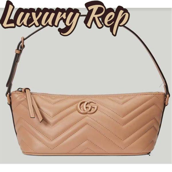 Replica Gucci Women GG Marmont Shoulder Bag Rose Beige Matelassé Chevron Leather