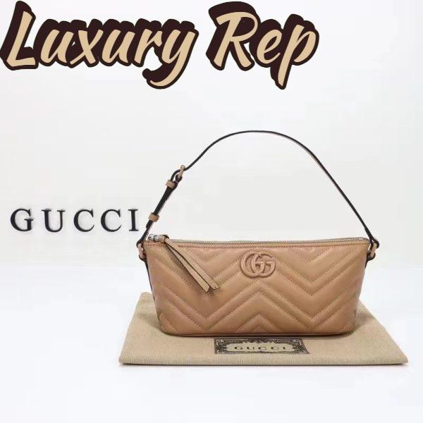 Replica Gucci Women GG Marmont Shoulder Bag Rose Beige Matelassé Chevron Leather 3