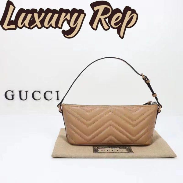 Replica Gucci Women GG Marmont Shoulder Bag Rose Beige Matelassé Chevron Leather 5