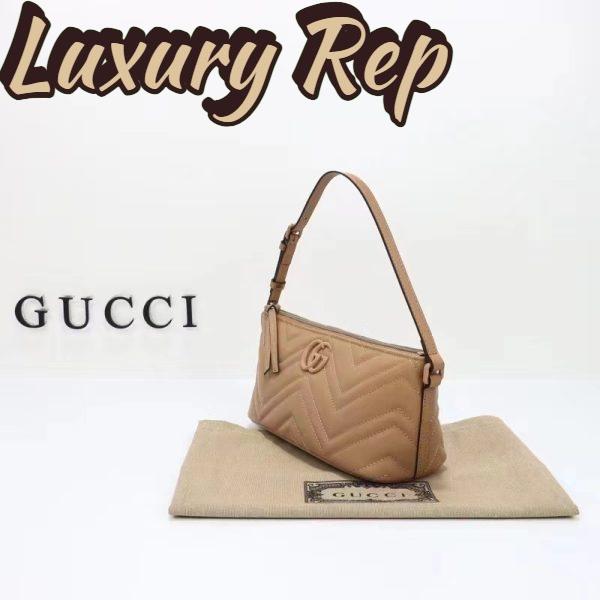 Replica Gucci Women GG Marmont Shoulder Bag Rose Beige Matelassé Chevron Leather 6