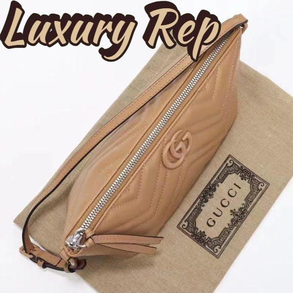 Replica Gucci Women GG Marmont Shoulder Bag Rose Beige Matelassé Chevron Leather 8