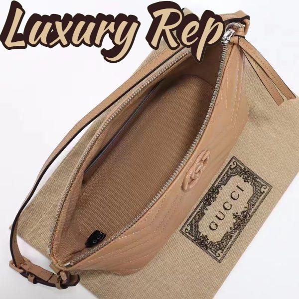 Replica Gucci Women GG Marmont Shoulder Bag Rose Beige Matelassé Chevron Leather 9