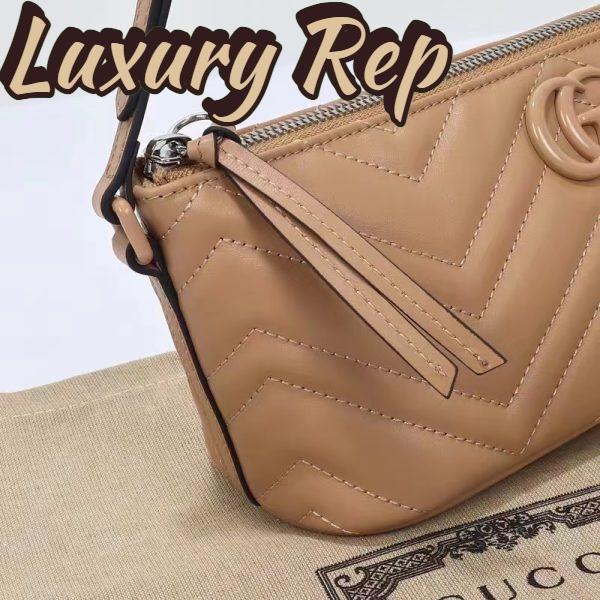 Replica Gucci Women GG Marmont Shoulder Bag Rose Beige Matelassé Chevron Leather 11