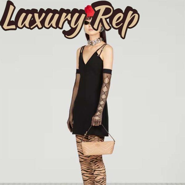 Replica Gucci Women GG Marmont Shoulder Bag Rose Beige Matelassé Chevron Leather 13