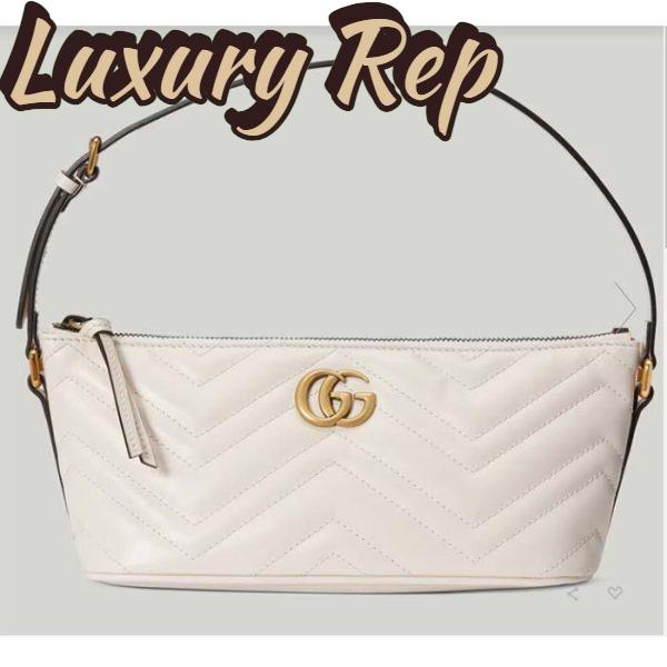 Replica Gucci Women GG Marmont Shoulder Bag White Matelassé Chevron Leather Double G