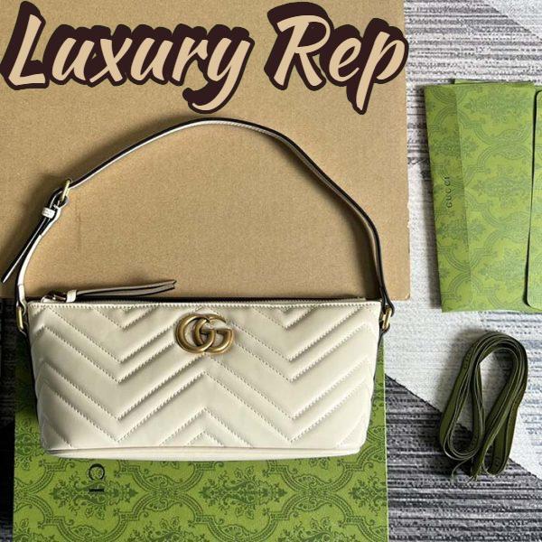 Replica Gucci Women GG Marmont Shoulder Bag White Matelassé Chevron Leather Double G 3
