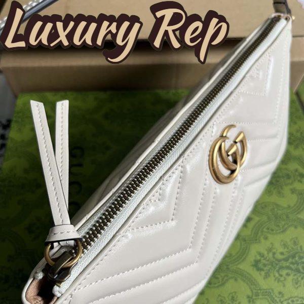 Replica Gucci Women GG Marmont Shoulder Bag White Matelassé Chevron Leather Double G 6