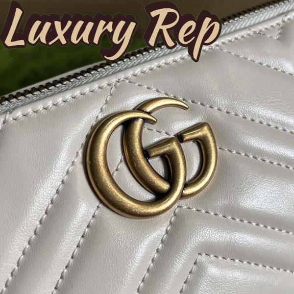 Replica Gucci Women GG Marmont Shoulder Bag White Matelassé Chevron Leather Double G 8