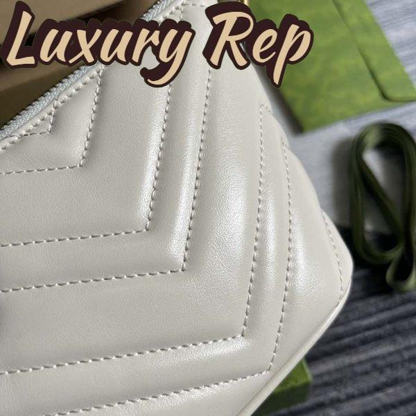 Replica Gucci Women GG Marmont Shoulder Bag White Matelassé Chevron Leather Double G 9