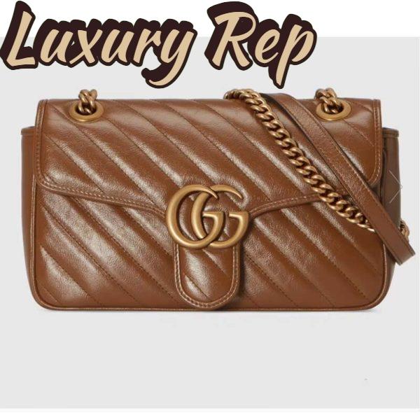 Replica Gucci Women GG Marmont Small Matelassé Shoulder Bag Brown Leather