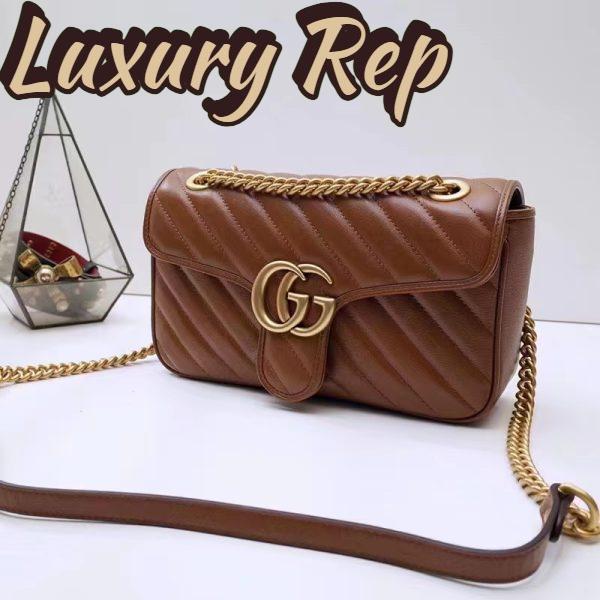 Replica Gucci Women GG Marmont Small Matelassé Shoulder Bag Brown Leather 3