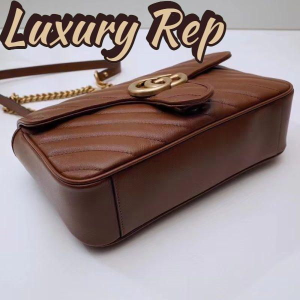 Replica Gucci Women GG Marmont Small Matelassé Shoulder Bag Brown Leather 4