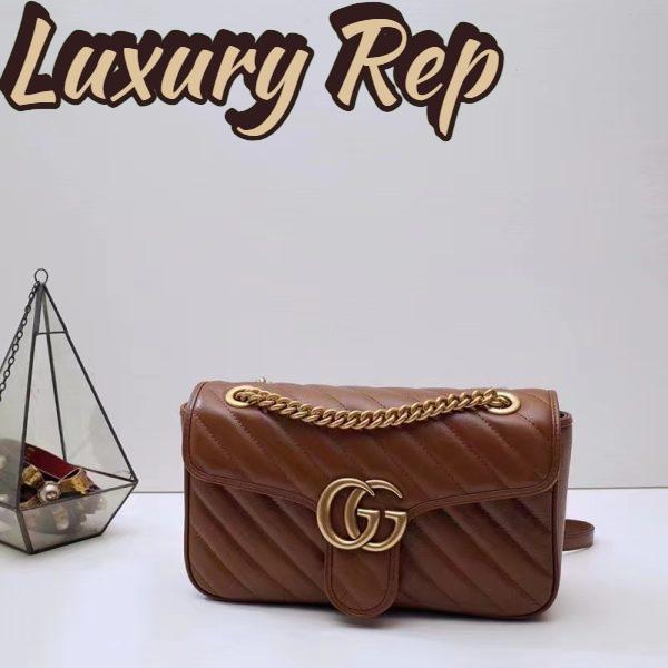 Replica Gucci Women GG Marmont Small Matelassé Shoulder Bag Brown Leather 8
