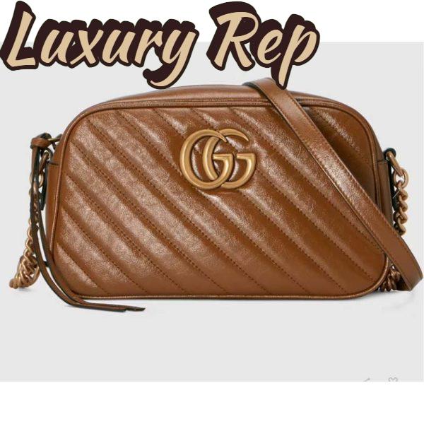 Replica Gucci Women GG Marmont Small Matelassé Shoulder Bag Brown Leather Double G