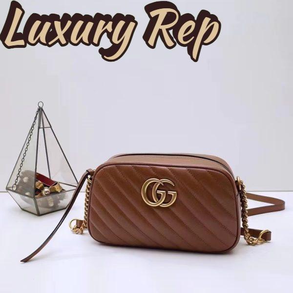Replica Gucci Women GG Marmont Small Matelassé Shoulder Bag Brown Leather Double G 3