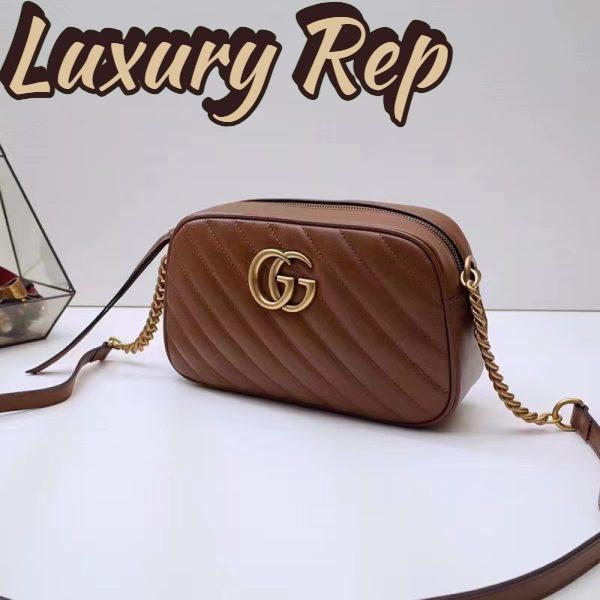 Replica Gucci Women GG Marmont Small Matelassé Shoulder Bag Brown Leather Double G 4