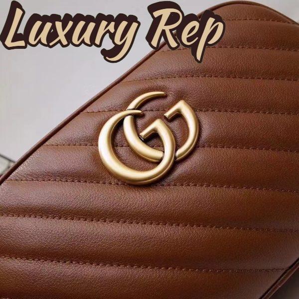 Replica Gucci Women GG Marmont Small Matelassé Shoulder Bag Brown Leather Double G 7