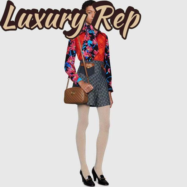 Replica Gucci Women GG Marmont Small Matelassé Shoulder Bag Brown Leather Double G 12