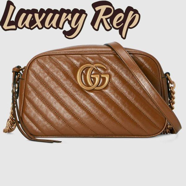 Replica Gucci Women GG Marmont Small Matelassé Shoulder Bag Double G Brown Matelassé Leather