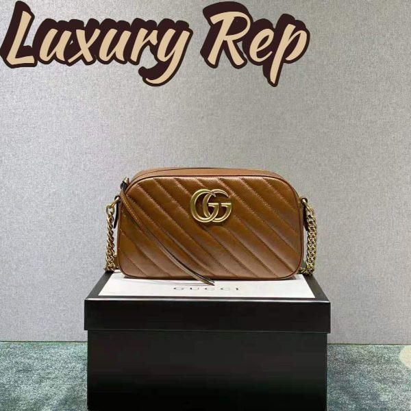 Replica Gucci Women GG Marmont Small Matelassé Shoulder Bag Double G Brown Matelassé Leather 3