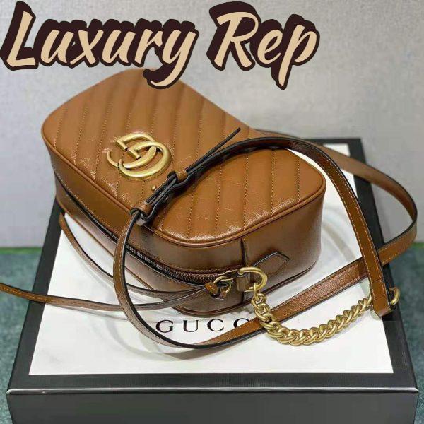 Replica Gucci Women GG Marmont Small Matelassé Shoulder Bag Double G Brown Matelassé Leather 4