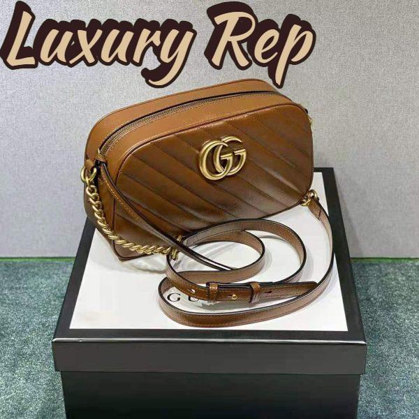 Replica Gucci Women GG Marmont Small Matelassé Shoulder Bag Double G Brown Matelassé Leather 5