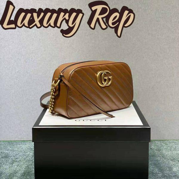 Replica Gucci Women GG Marmont Small Matelassé Shoulder Bag Double G Brown Matelassé Leather 6