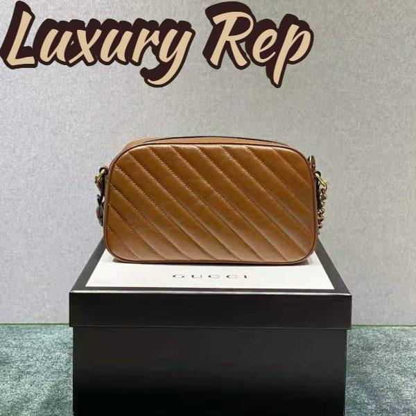 Replica Gucci Women GG Marmont Small Matelassé Shoulder Bag Double G Brown Matelassé Leather 8