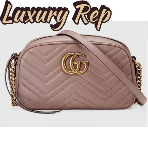 Replica Gucci Women GG Marmont Small Matelassé Shoulder Bag Pink Leather Double G