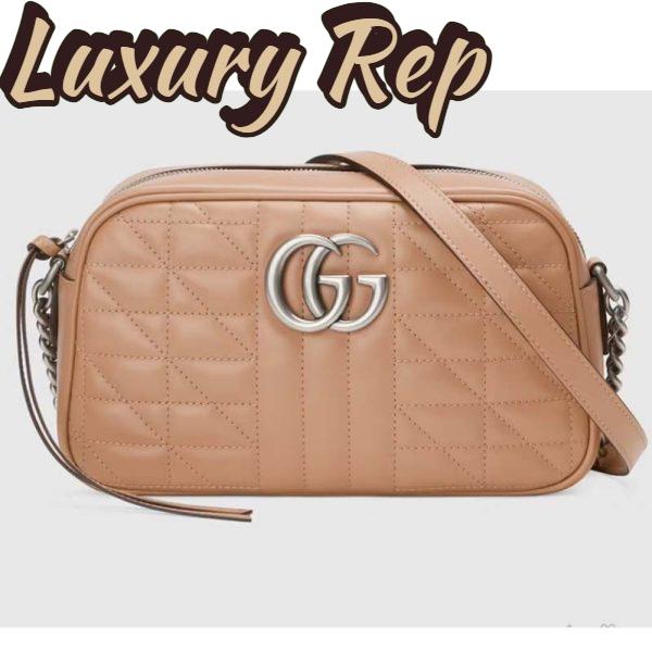 Replica Gucci Women GG Marmont Small Shoulder Bag Beige Matelassé Leather 2