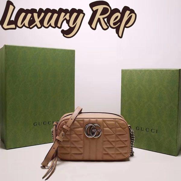 Replica Gucci Women GG Marmont Small Shoulder Bag Beige Matelassé Leather 3