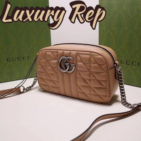 Replica Gucci Women GG Marmont Small Shoulder Bag Beige Matelassé Leather 4