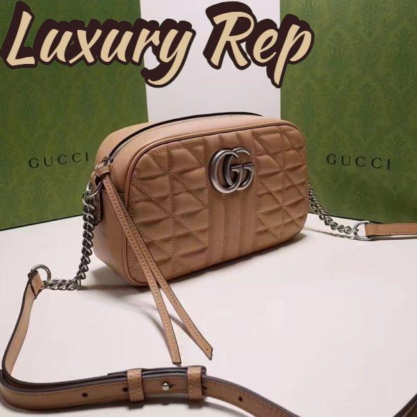 Replica Gucci Women GG Marmont Small Shoulder Bag Beige Matelassé Leather 5