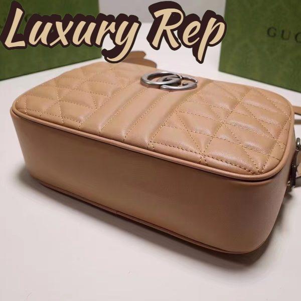 Replica Gucci Women GG Marmont Small Shoulder Bag Beige Matelassé Leather 7
