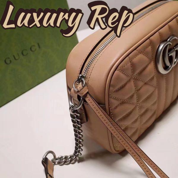 Replica Gucci Women GG Marmont Small Shoulder Bag Beige Matelassé Leather 8