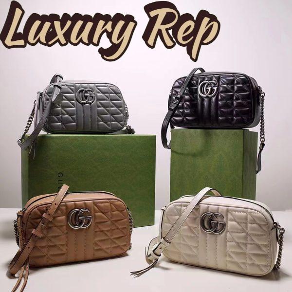 Replica Gucci Women GG Marmont Small Shoulder Bag Beige Matelassé Leather 12