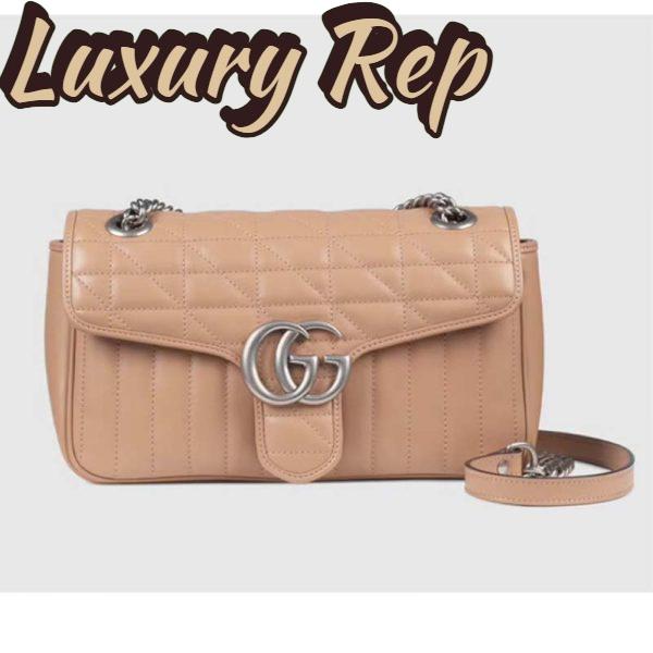 Replica Gucci Women GG Marmont Small Shoulder Bag Beige Matelassé Leather Double G