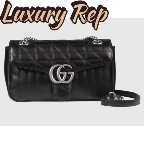 Replica Gucci Women GG Marmont Small Shoulder Bag Black Matelassé Double G 2