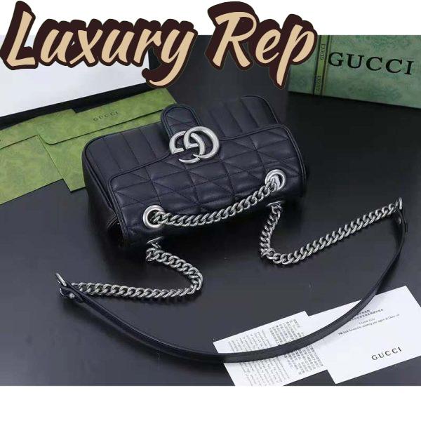 Replica Gucci Women GG Marmont Small Shoulder Bag Black Matelassé Double G 6