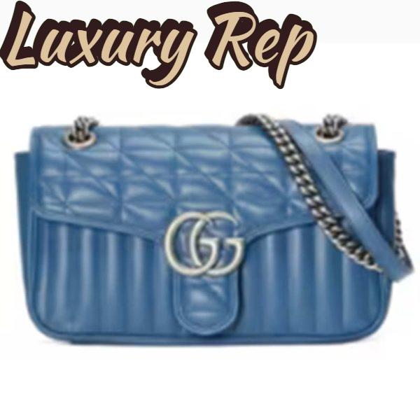 Replica Gucci Women GG Marmont Small Shoulder Bag Blue Matelassé Leather Double G