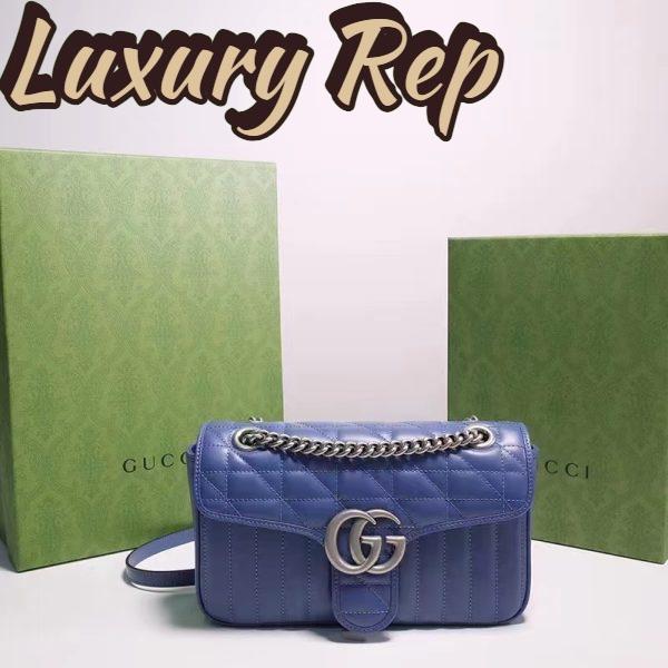 Replica Gucci Women GG Marmont Small Shoulder Bag Blue Matelassé Leather Double G 3