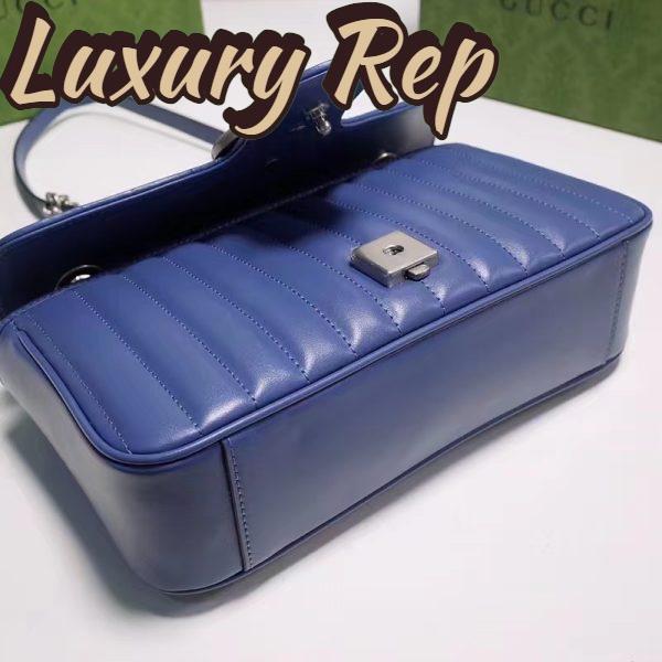 Replica Gucci Women GG Marmont Small Shoulder Bag Blue Matelassé Leather Double G 7