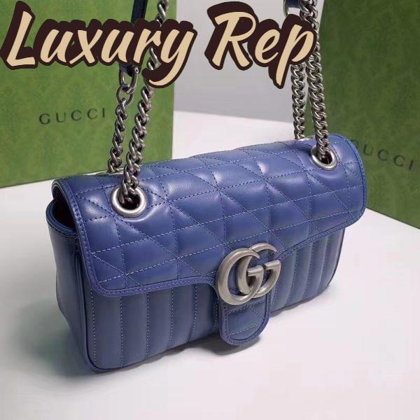 Replica Gucci Women GG Marmont Small Shoulder Bag Blue Matelassé Leather Double G 8