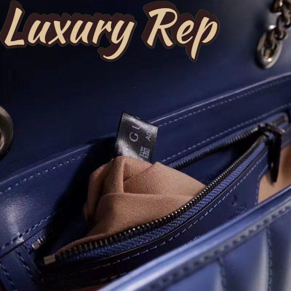 Replica Gucci Women GG Marmont Small Shoulder Bag Blue Matelassé Leather Double G 11