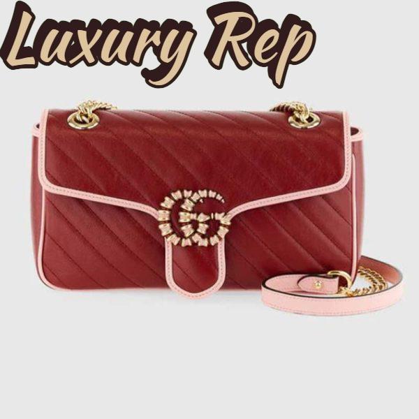 Replica Gucci Women GG Marmont Small Shoulder Bag Dark Red Diagonal Matelassé Leather