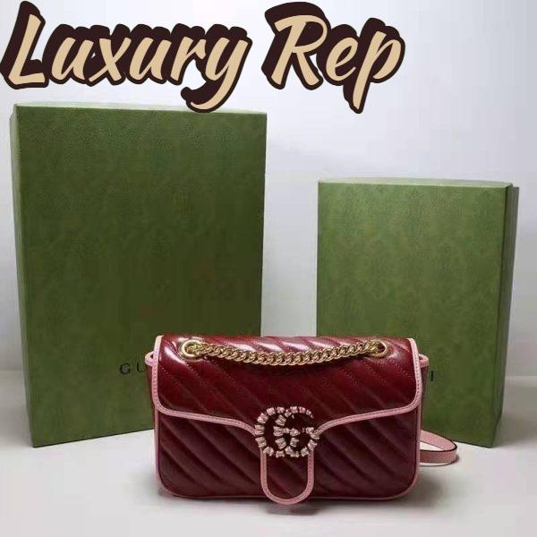 Replica Gucci Women GG Marmont Small Shoulder Bag Dark Red Diagonal Matelassé Leather 3