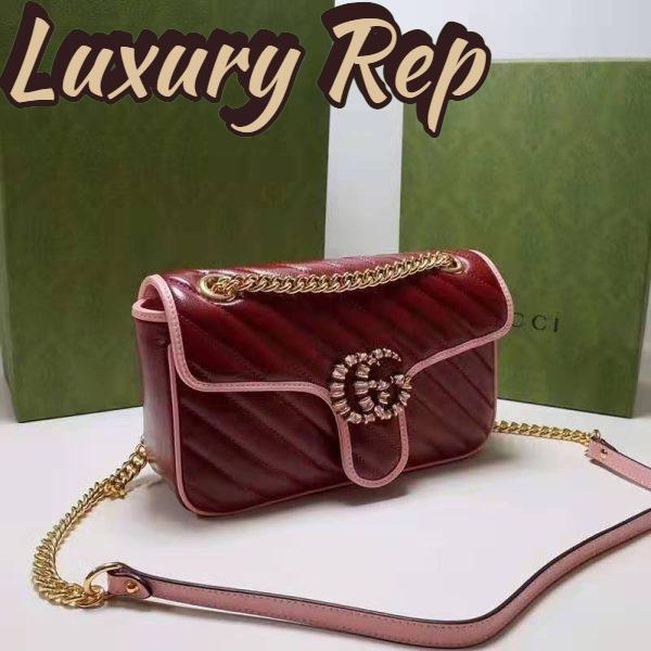 Replica Gucci Women GG Marmont Small Shoulder Bag Dark Red Diagonal Matelassé Leather 4