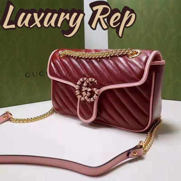 Replica Gucci Women GG Marmont Small Shoulder Bag Dark Red Diagonal Matelassé Leather 5