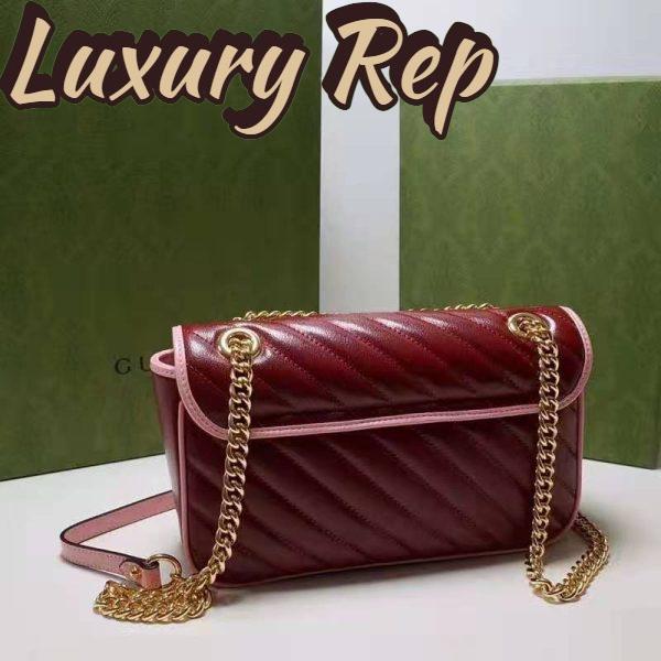 Replica Gucci Women GG Marmont Small Shoulder Bag Dark Red Diagonal Matelassé Leather 6