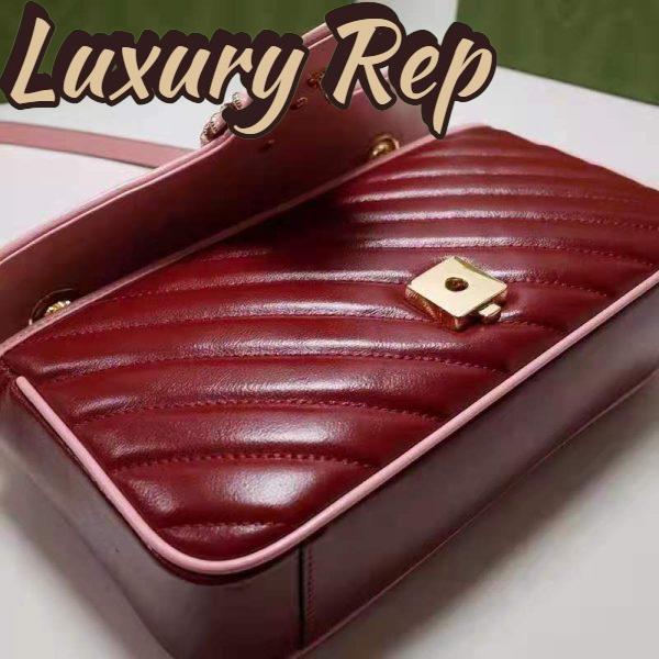 Replica Gucci Women GG Marmont Small Shoulder Bag Dark Red Diagonal Matelassé Leather 8
